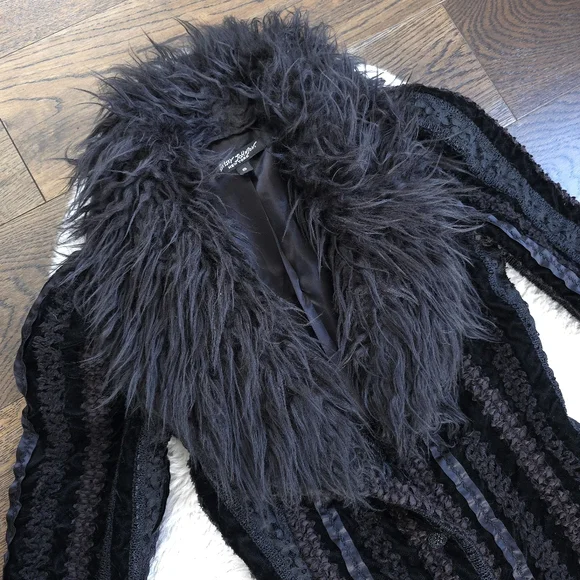 Vintage Betsey Johnson Penny Lane 90s Y2K Lace Velvet Puff Sleeve Duster Coat - Picture 3 of 12